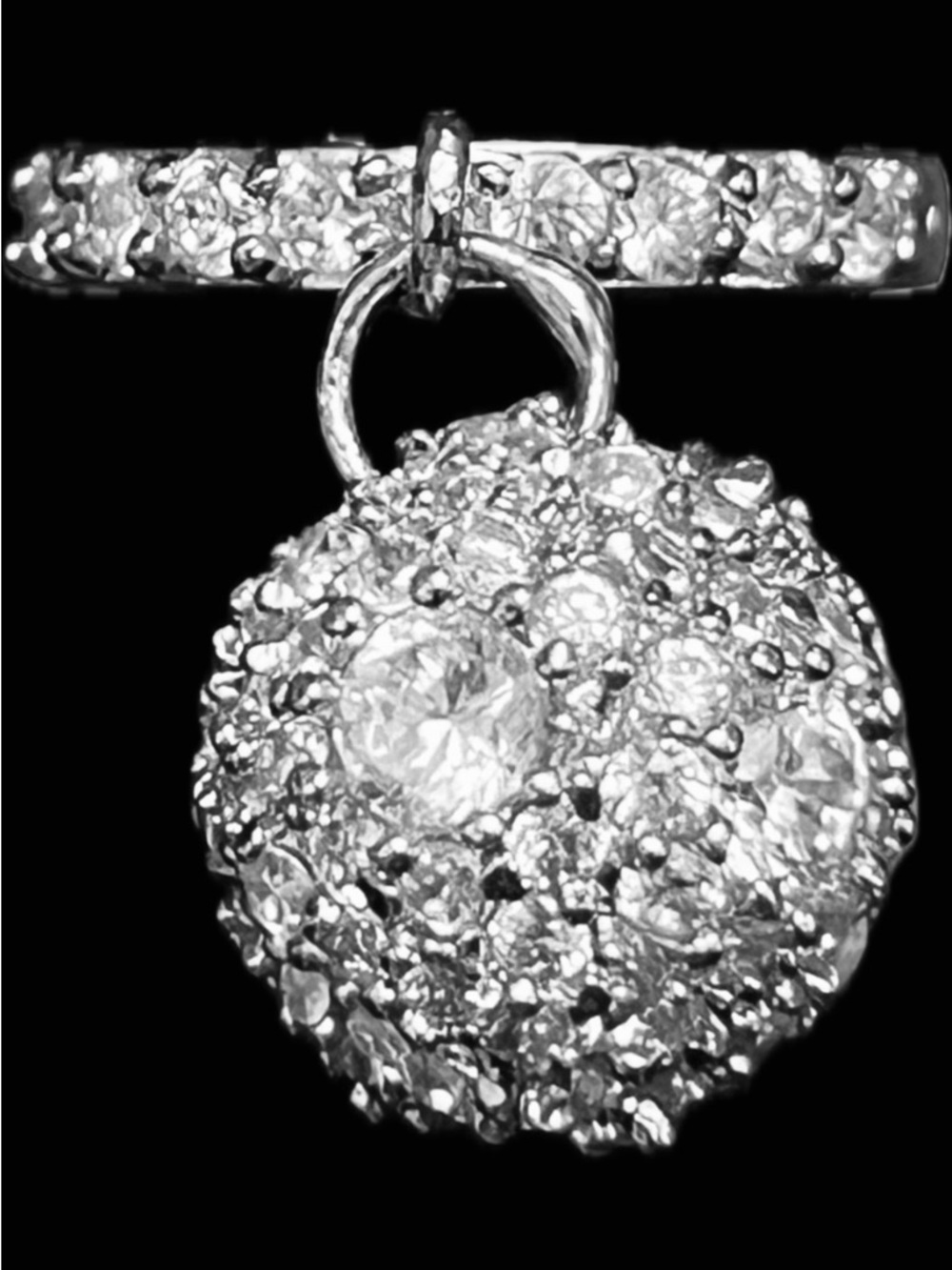 Diamonique Pave Set CZ Dangle Disco Ball cocktail statement ring silver QVC
